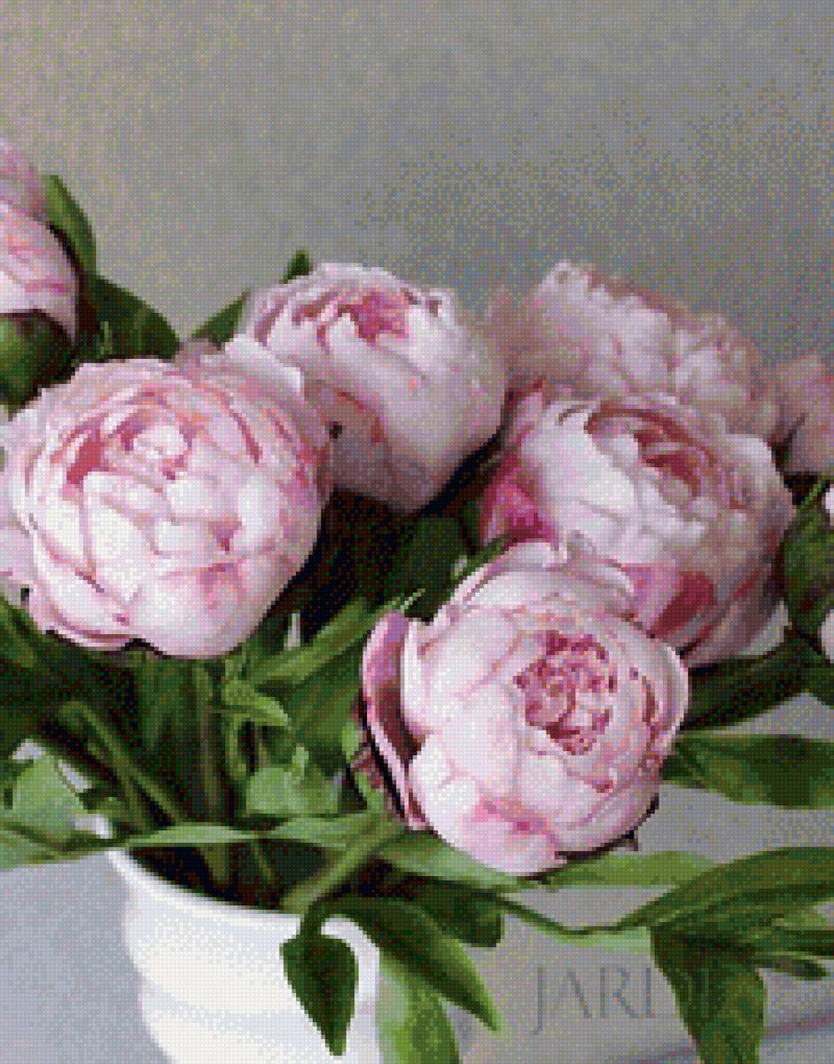 пионы в вазе - нежно розовые, пионы, бутоны - предпросмотр