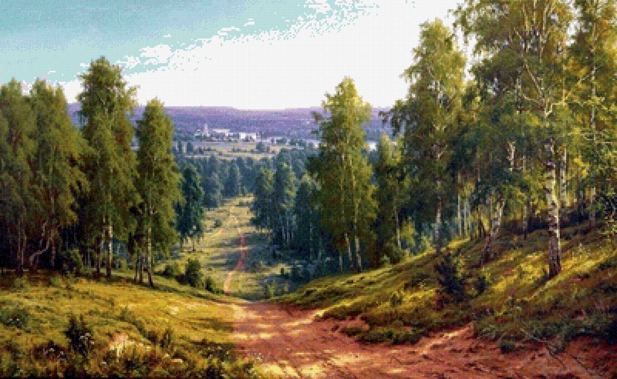 Художник Сергей Басов - художник, пейзаж, дорога, лес - предпросмотр