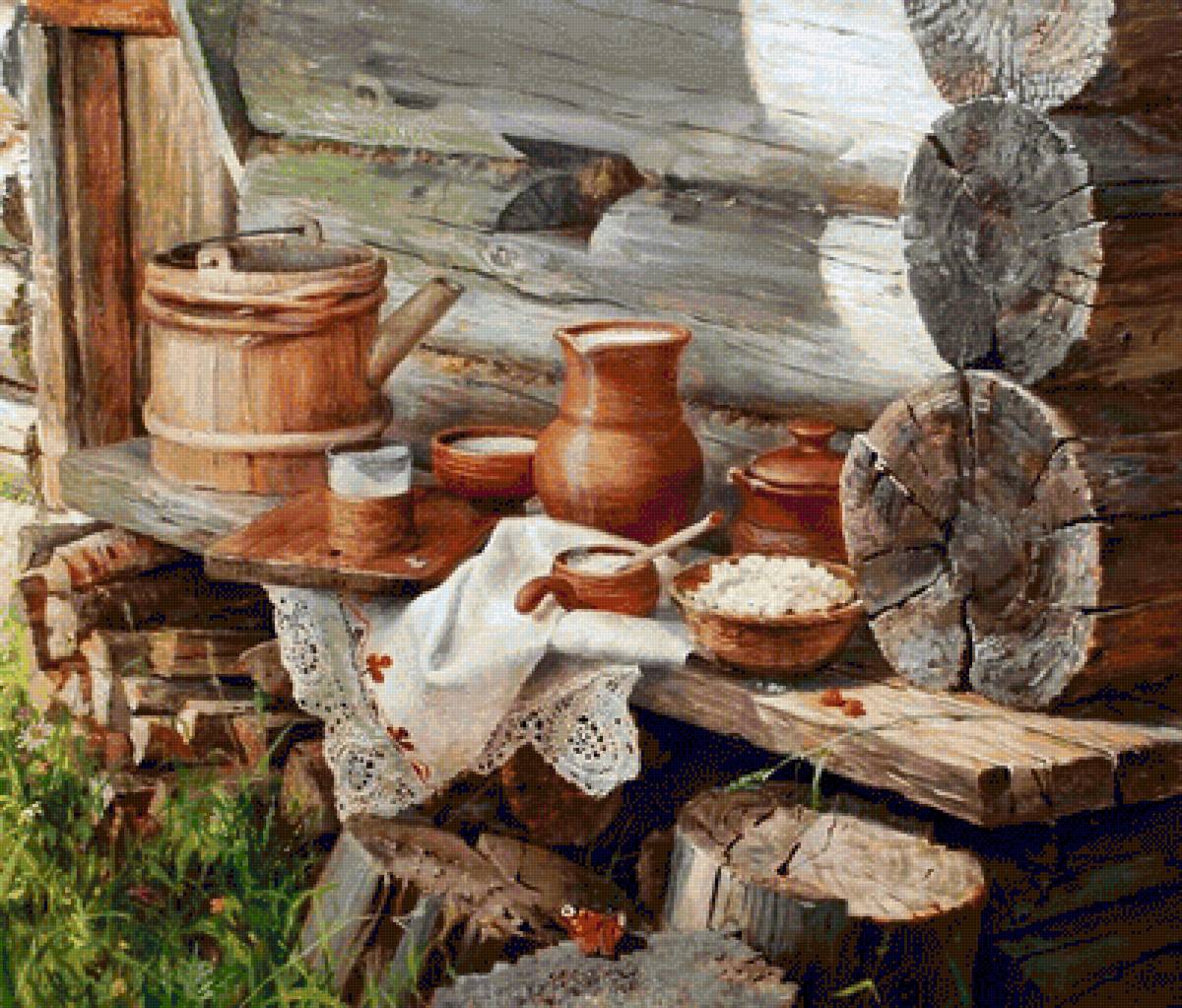 ДЕРЕВЕНСКИЙ НАТЮРМОРТ.Владимир Бжезовский - парные картины, триптих, диптих - предпросмотр