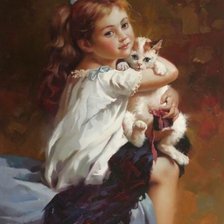 Схема вышивки «Девочка с кошкой. Эмиль Мюнье»