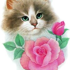 Схема вышивки «киса с розочкой»