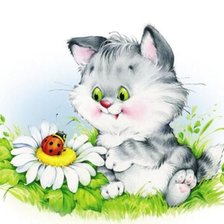 Схема вышивки «кот и божья коровка»