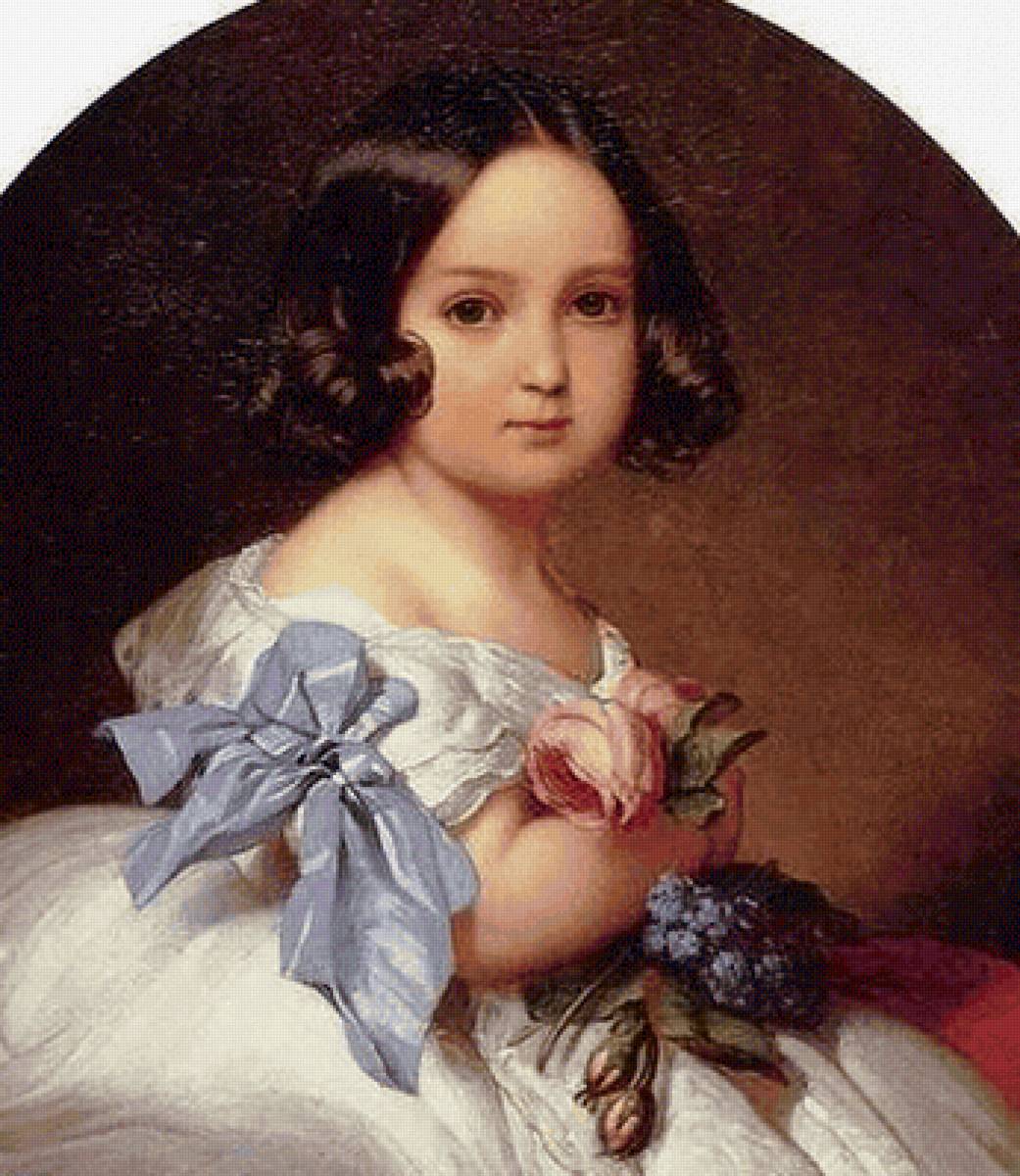 Принцесса Шарлотта. Франц Ксавьер Винтерхальтер - портрет, розы, 19 век, цветы, девочка, живопись - предпросмотр