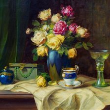 Схема вышивки «Натюрморт с бокалом и розами. Schutze Wilhelm»