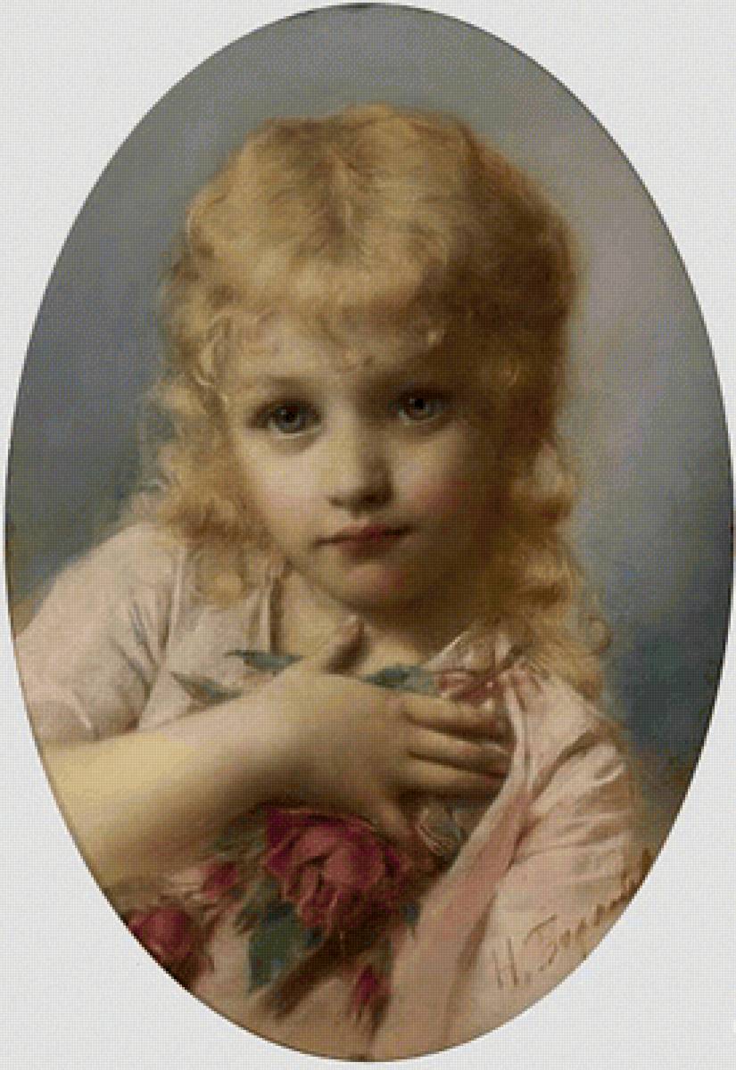 Девочка с цветком. Николай Бодаревский - портрет, живопись, девочка, 19 век - предпросмотр