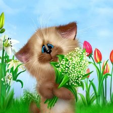 Схема вышивки «котик с ландышем»