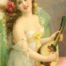 Схема вышивки «Девушка с мандолиной. Эмиль Вернон»