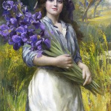 Схема вышивки «Девушка с букетом ирисов. Эмиль Вернон»