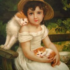 Схема вышивки «Девочка с котятами. Эмиль Мунье»