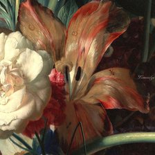 Схема вышивки «ЯН ВАН ХЕЙСУМ.БУКЕТ ЦВЕТОВ В ТЕРРАКОТОВОЙ ВАЗЕ С ГНЕЗДОМ-5»