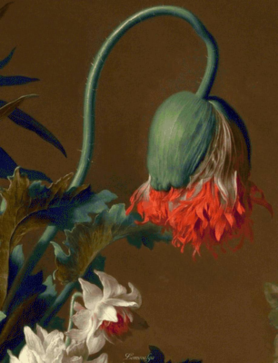 ЯН ВАН ХЕЙСУМ.БУКЕТ ЦВЕТОВ В ТЕРРАКОТОВОЙ ВАЗЕ С ГНЕЗДОМ-7 - парные картины, триптих, диптих - предпросмотр