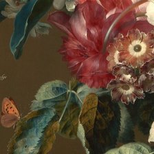 Схема вышивки «ЯН ВАН ХЕЙСУМ.БУКЕТ ЦВЕТОВ В ТЕРРАКОТОВОЙ ВАЗЕ С ГНЕЗДОМ-19»