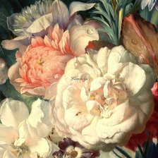 Схема вышивки «ЯН ВАН ХЕЙСУМ.БУКЕТ ЦВЕТОВ В ТЕРРАКОТОВОЙ ВАЗЕ С ГНЕЗДОМ-21»