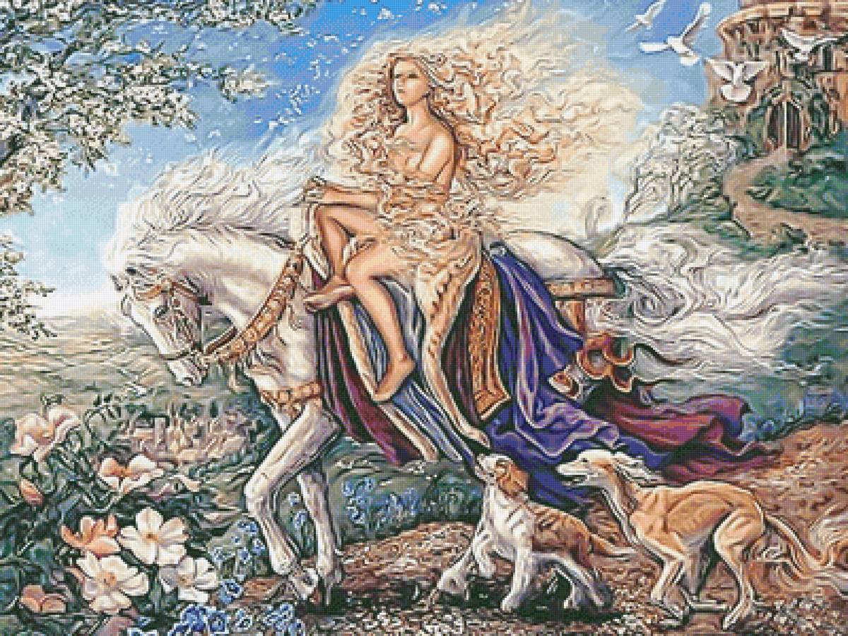 №2115711 - лошадь, всадница, девушка, собачки - предпросмотр