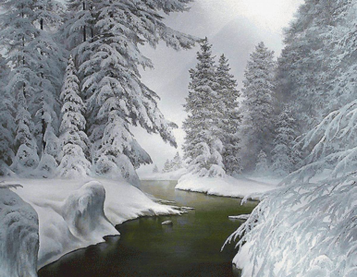 зима - снег, река, зима - предпросмотр