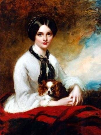 Агнес Уилсон. Девушка с собачкой - живопись, девушка, портрет, 19 век, собака - оригинал