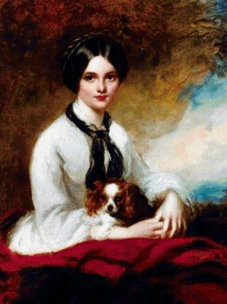 Агнес Уилсон. Девушка с собачкой - девушка, портрет, 19 век, собака, живопись - предпросмотр