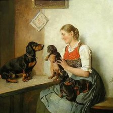 Адольф Эберле. Женщина с таксами