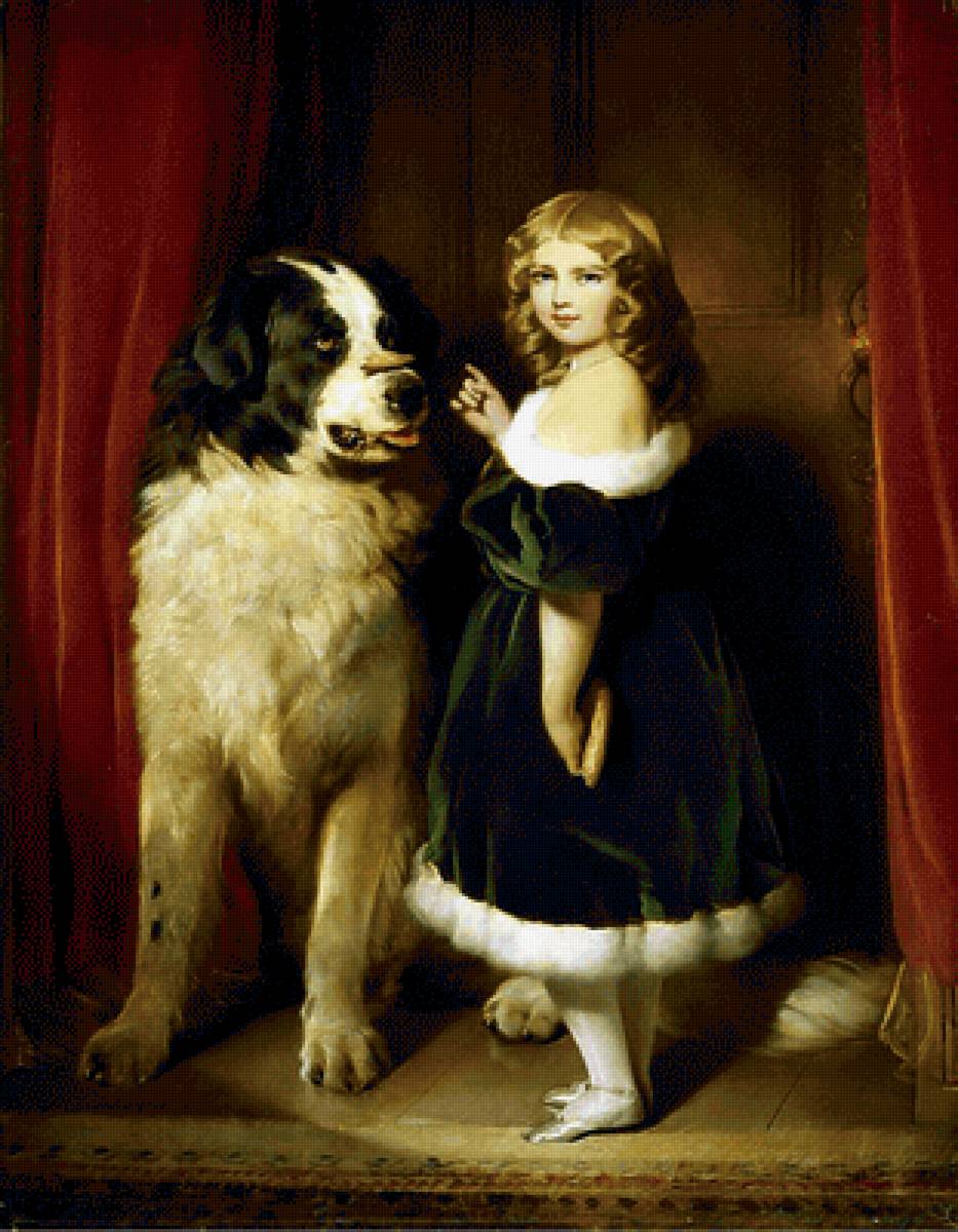 Дрессировка. Эдвин Генри Ландсир - девочка, 19 век, собака, портрет, живопись - предпросмотр