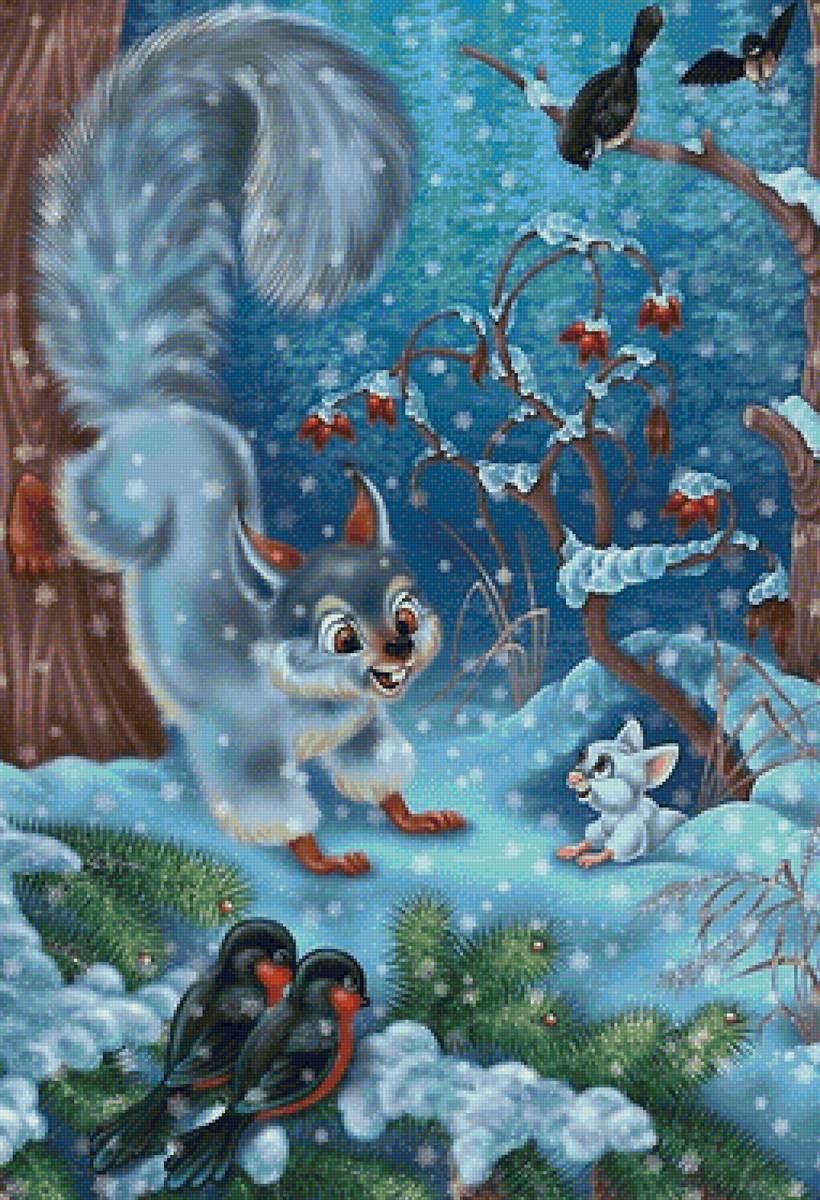 Белочка - птицы, белка, зима - предпросмотр