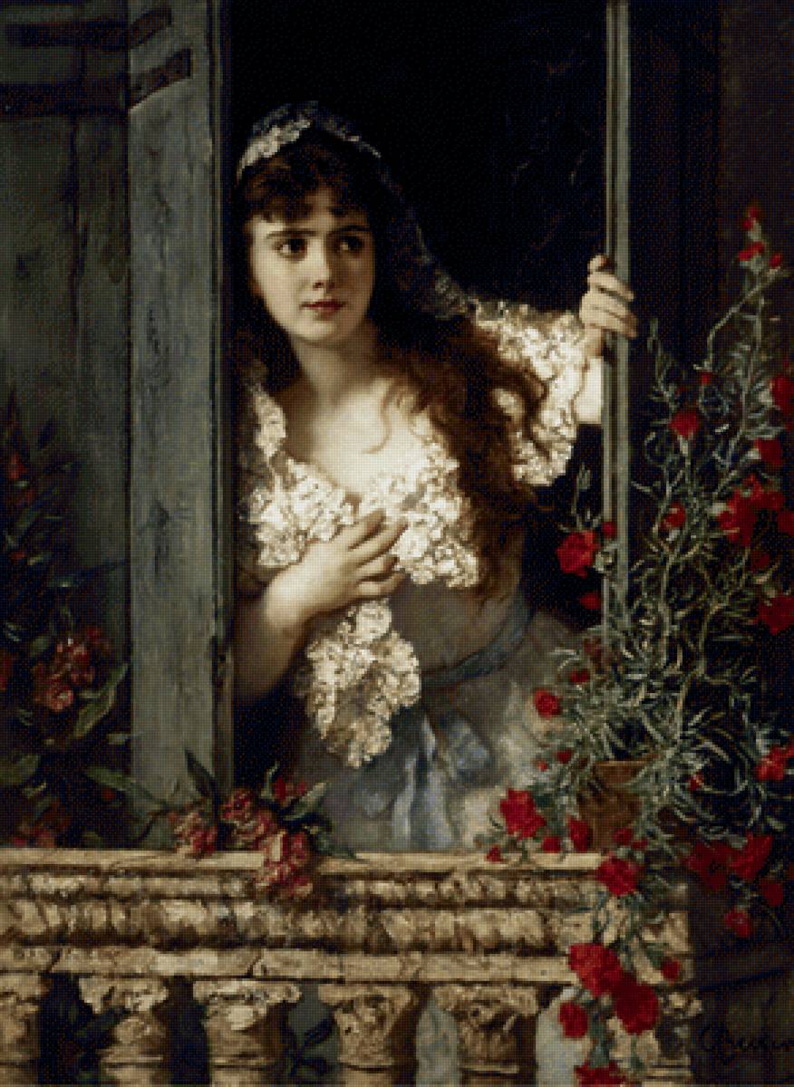 Ожидание. Карл Бекер - девушка, портрет, живопись, 19 век - предпросмотр