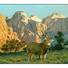 Схема вышивки «Горный пейзаж с оленями.»