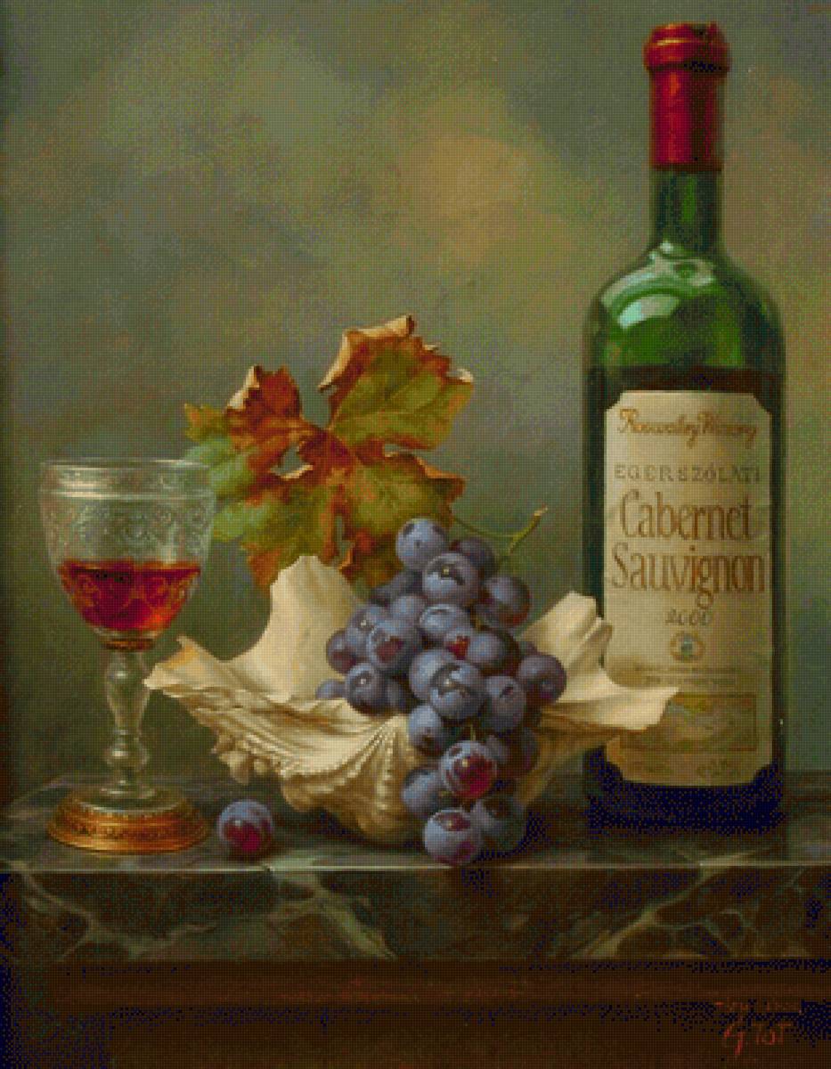 Натюрморт - бокал, вино, виноград - предпросмотр