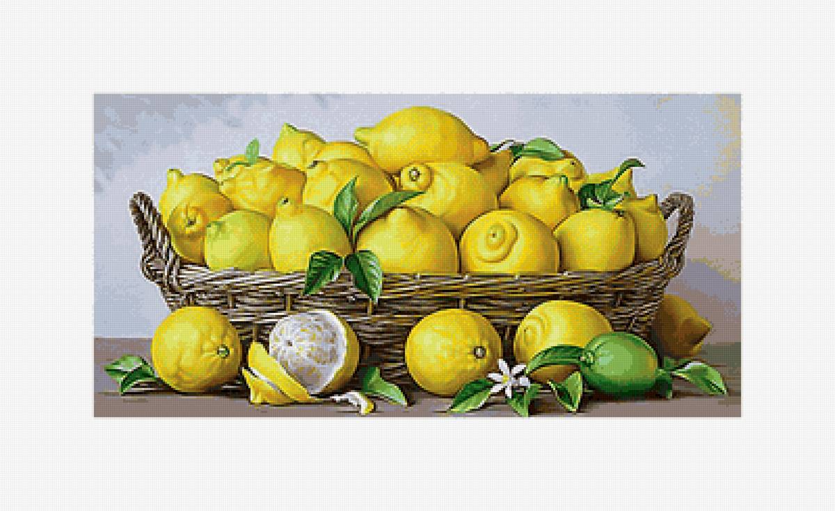 Корзина с лимонами. - живопись, корзина, натюрморт, фрукты, лимоны - предпросмотр