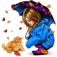 Схема вышивки «девочка с котенком»