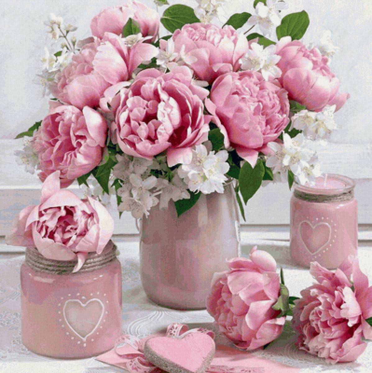 Розовый букет - пионы, цветы - предпросмотр