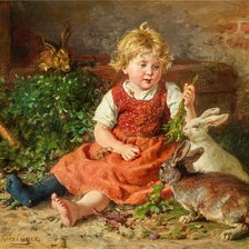 Схема вышивки «Кормление кроликов. Феликс Шлезингер»