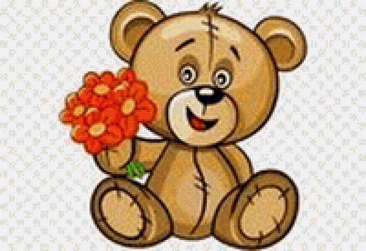 мишка с букетом - мультики - предпросмотр