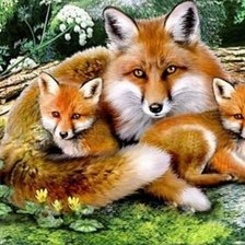 Схема вышивки «Лиса и лисенок»