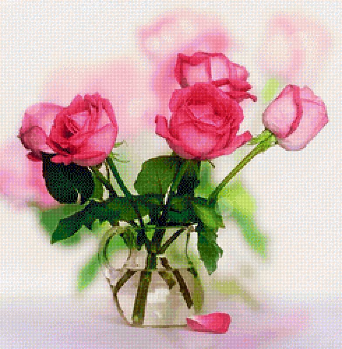 Розы в вазе - цветы, розы, букет - предпросмотр