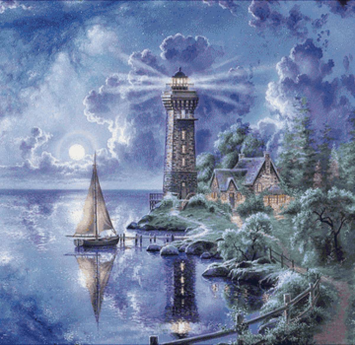 Маяк - маяк, море, берег, парус - предпросмотр