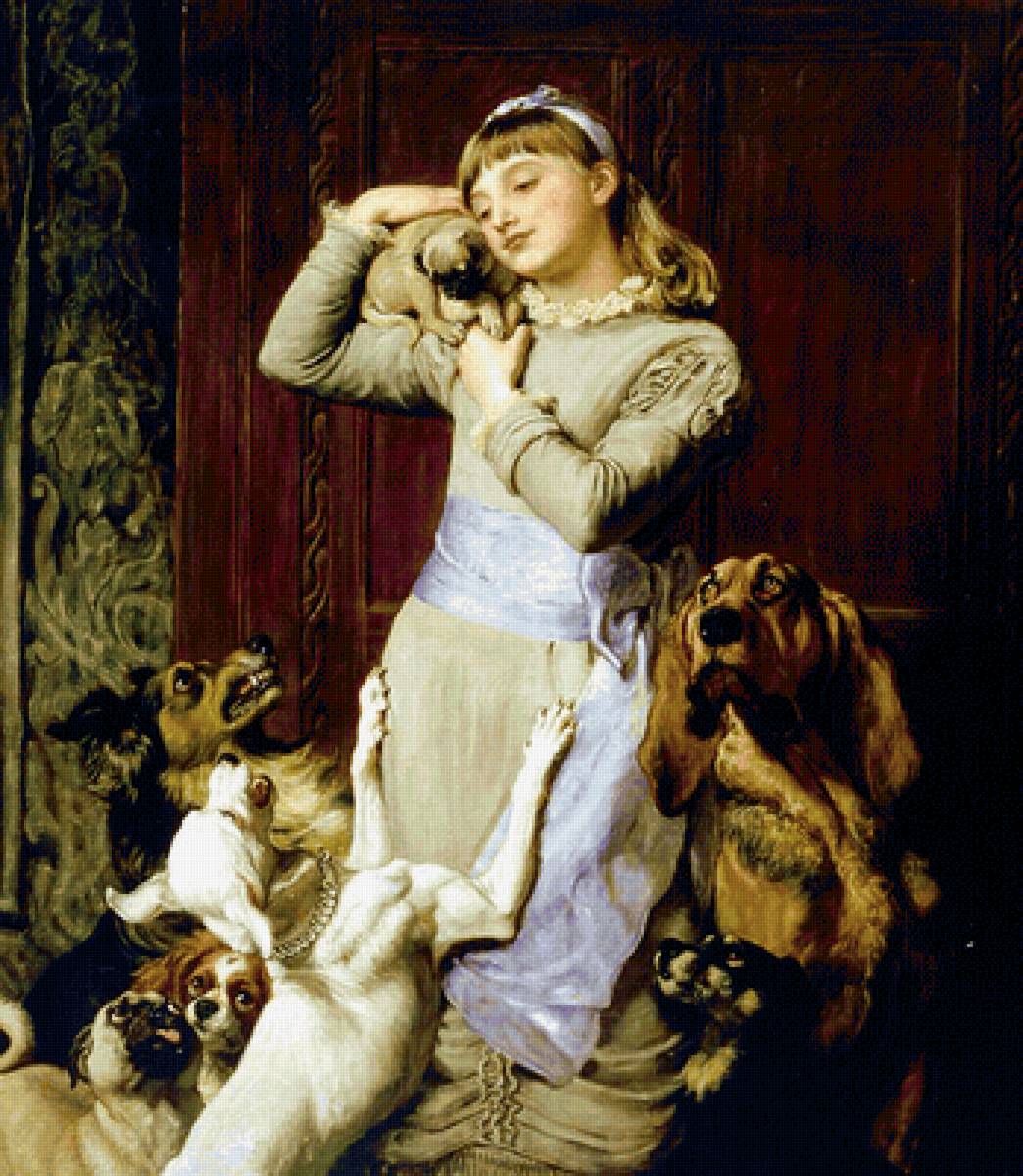 Брайтон Ривьер. Новый питомец - девочка, собака, 19 век, портрет, живопись - предпросмотр