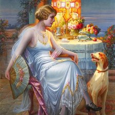 Схема вышивки «dama so psom»