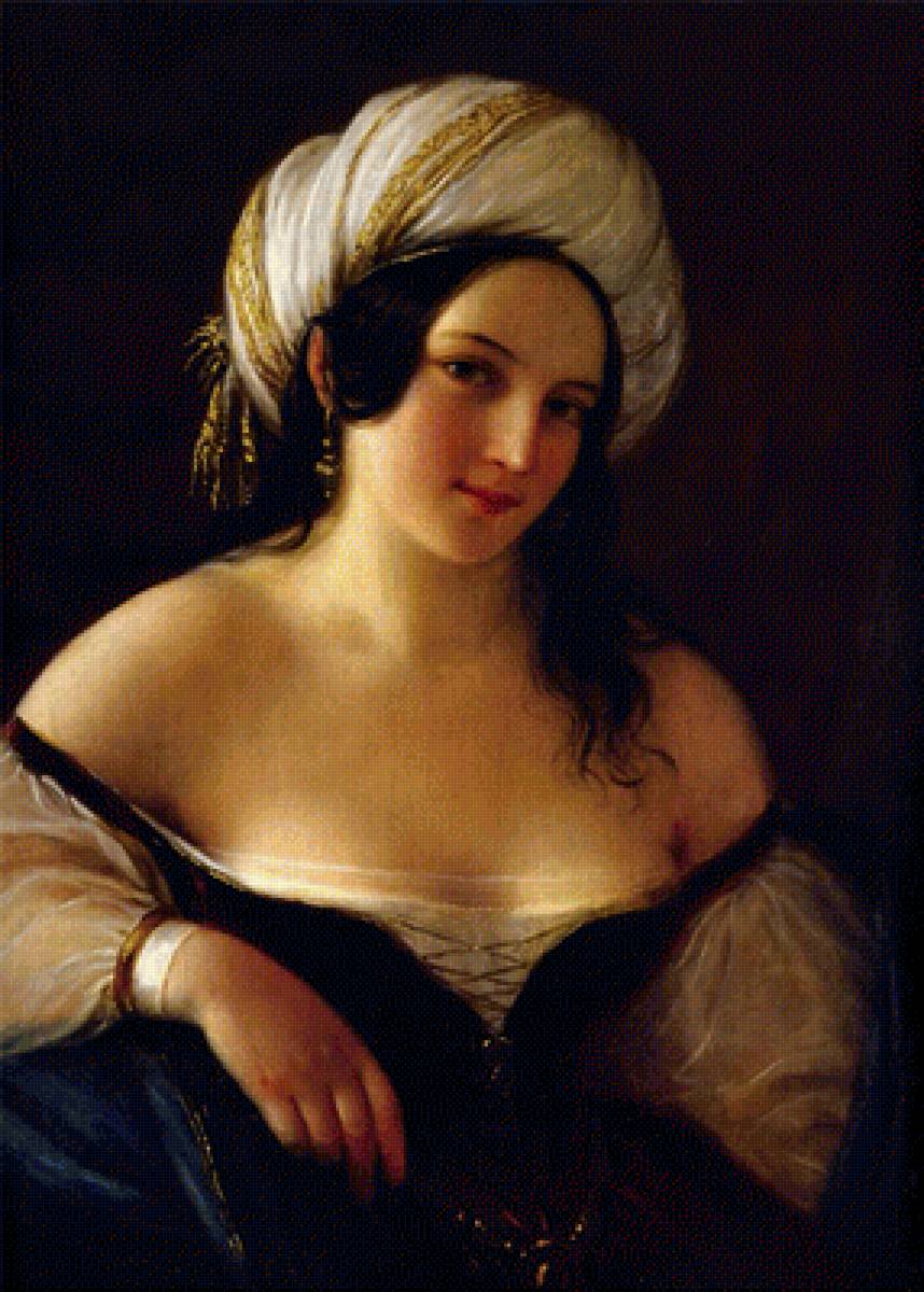 Девушка в тюрбане. Natale Schiavoni - живопись, 19 век, девушка, портрет - предпросмотр