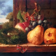 Схема вышивки «НАТЮРМОРТ С ВИНОГРАДОМ ,ГРУШАМИ И ГНЕЗДОМ.ЭДВАРД ЛАНДЕЛЛ»