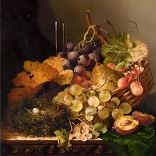 НАТЮРМОРТ С ВИНОГРАДОМ ,ПЕРСИКАМИ И ГНЕЗДОМ.ЭДВАРД ЛАНДЕЛЛ