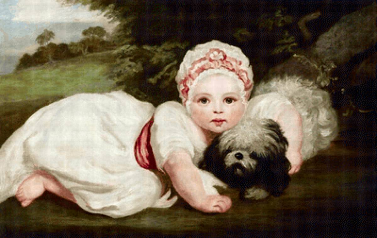 Ребёнок с собакой. Sir Joshua Reynolds - живопись, 19 век, дети, собака, ребенок - предпросмотр