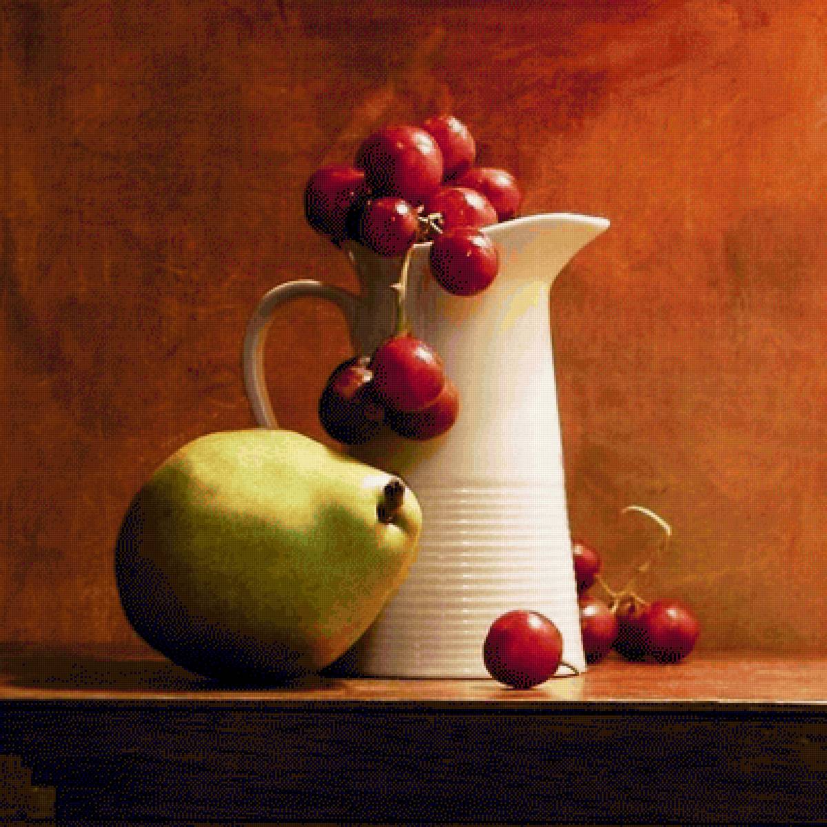 Натюрморт - черешни, груша - предпросмотр
