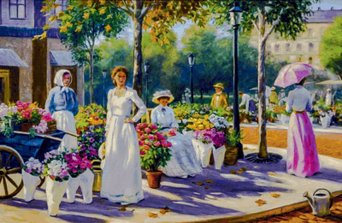 An Autumn Flower Market. - gregory frank harris painter.ladies.flowers and gardens. - предпросмотр