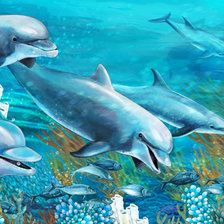 Схема вышивки «Стая дельфинов»