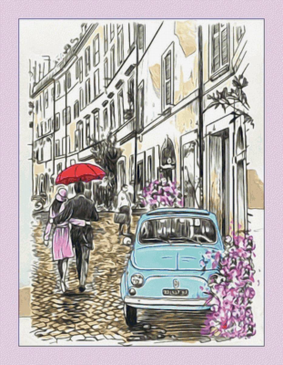 №2128389 - пара, красный зонтик, городской пейзаж - предпросмотр