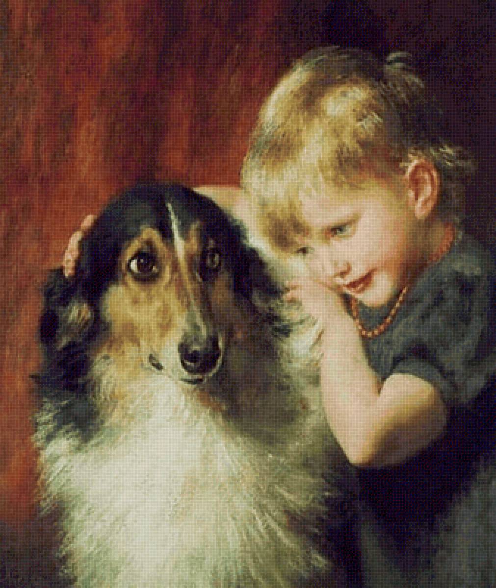 Ребёнок с собакой. Max Resdefault - портрет, дети, собака, живопись - предпросмотр