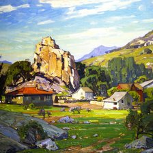 Схема вышивки «Деревня в горах. William Wendt»