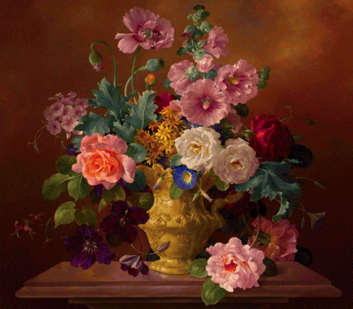 Цветы в вазе. Харольд Клейтон - роза, натюрморт, ваза, живопись, цветы - предпросмотр