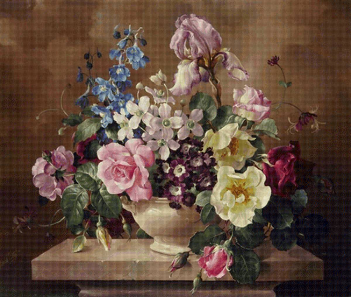 Цветы в вазе. Харольд Клейтон - живопись, ваза, натюрморт, цветы - предпросмотр