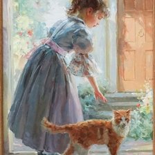 Схема вышивки «Girl with cat»